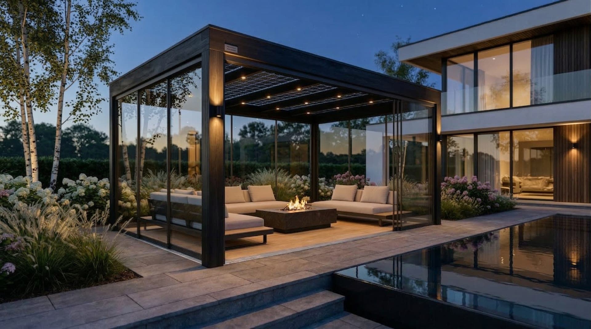 Aurora buitenruimte bij avond